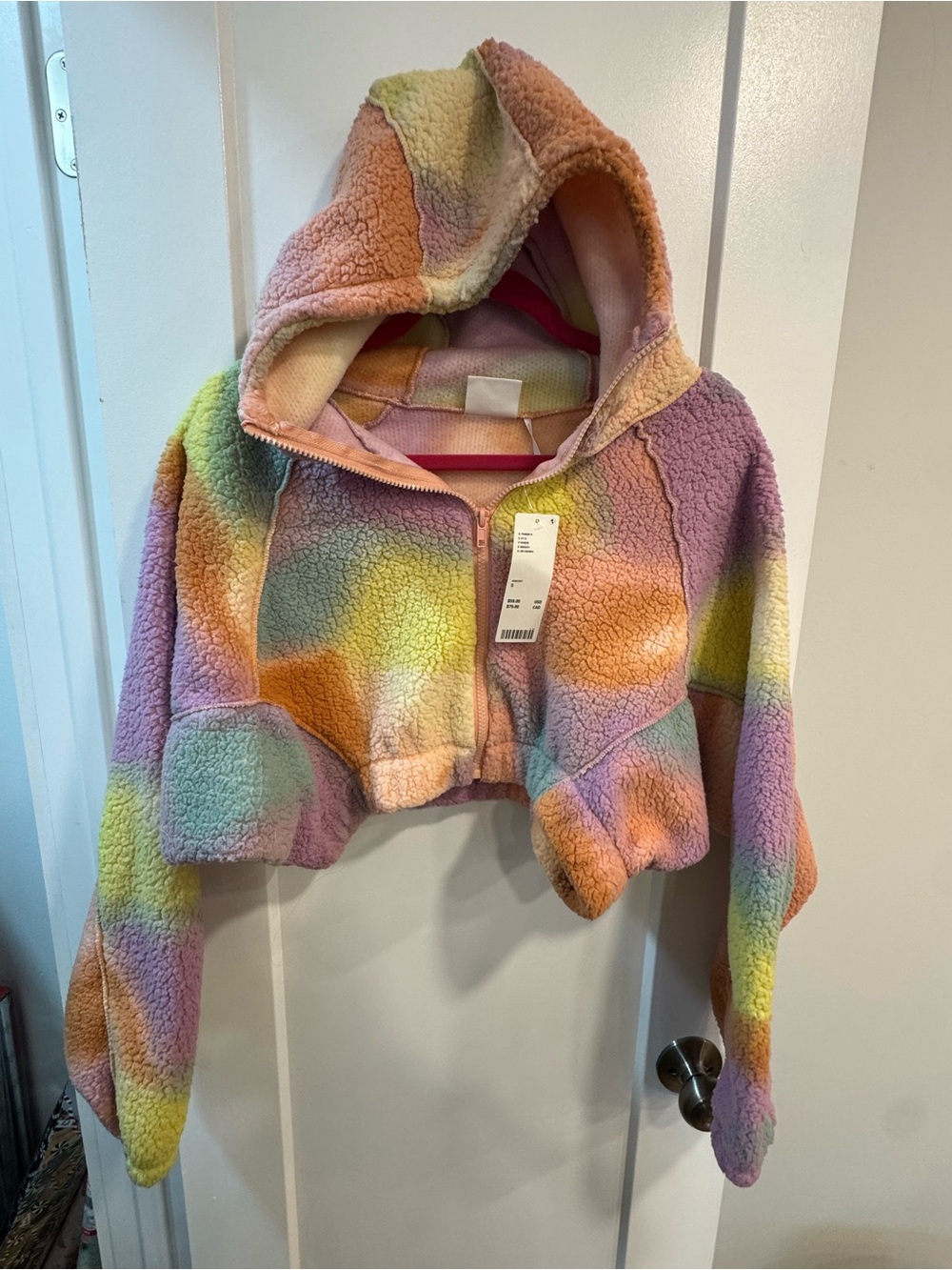 Urban Outfitters Cropped Rainbow Sherpa Hoodie - Pastel Multicolor NWT